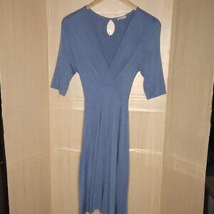 La Clef Women's Blue Stretchy Faux Wrap Soft Midi Dress Large